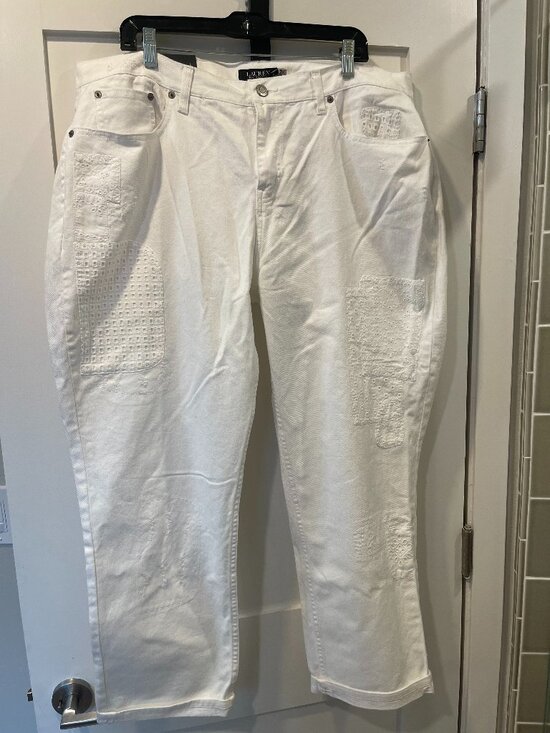Denim - Women's New Ralph Lauren White Cotton Jeans w/Lace Details Sz 16W $195